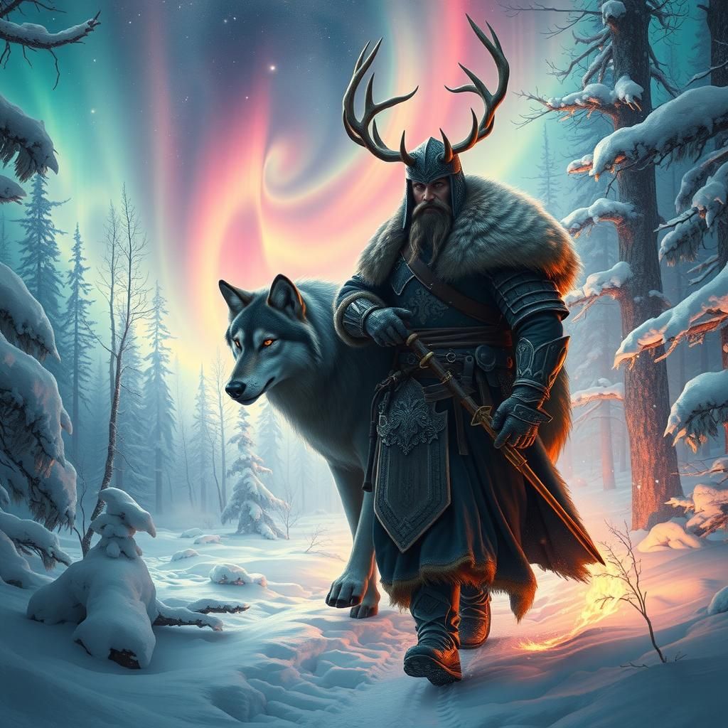 Majestic Northern Warrior in Winter Forest