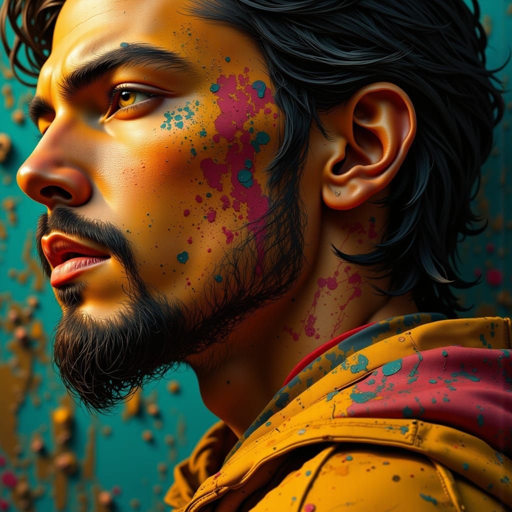 Man Confronting His Inner Turmoil in a Vibrant, Sepia-Toned ...