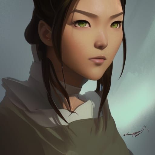 Elemental Asian Girl Portrait in Hyperdetailed Digital Art
