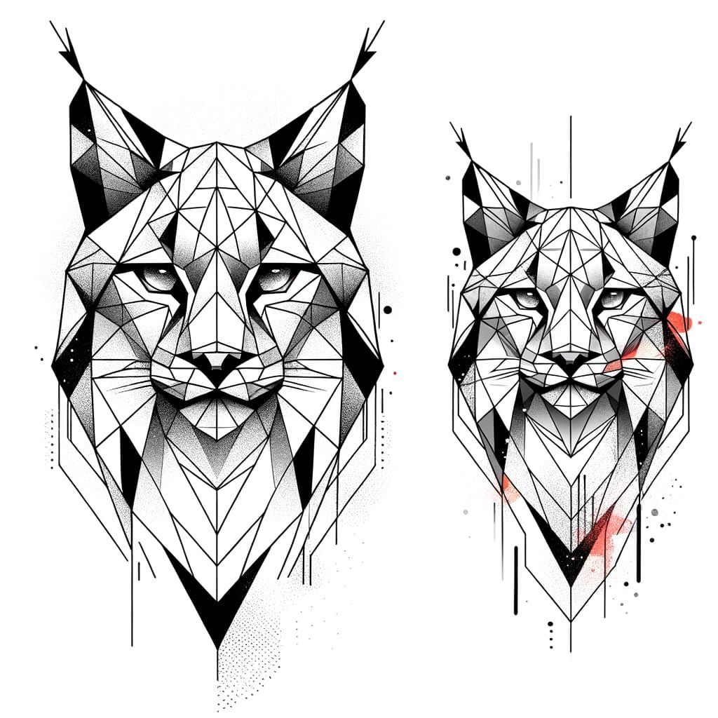 Minimalist Geometric Lynx Tattoo Design in Trash Polka