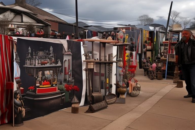 Vibrant Street Art Fair in Folk Art Style