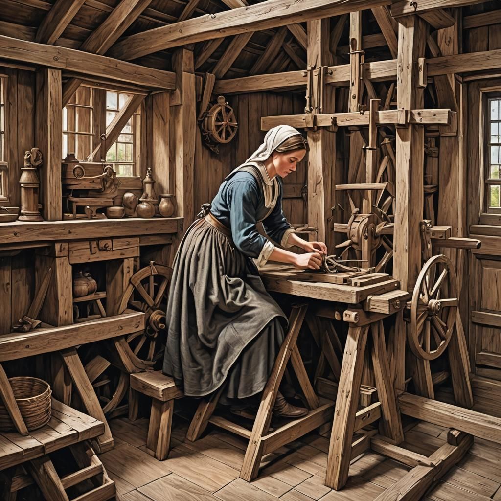 Medieval Woman Working Inside a Windmill