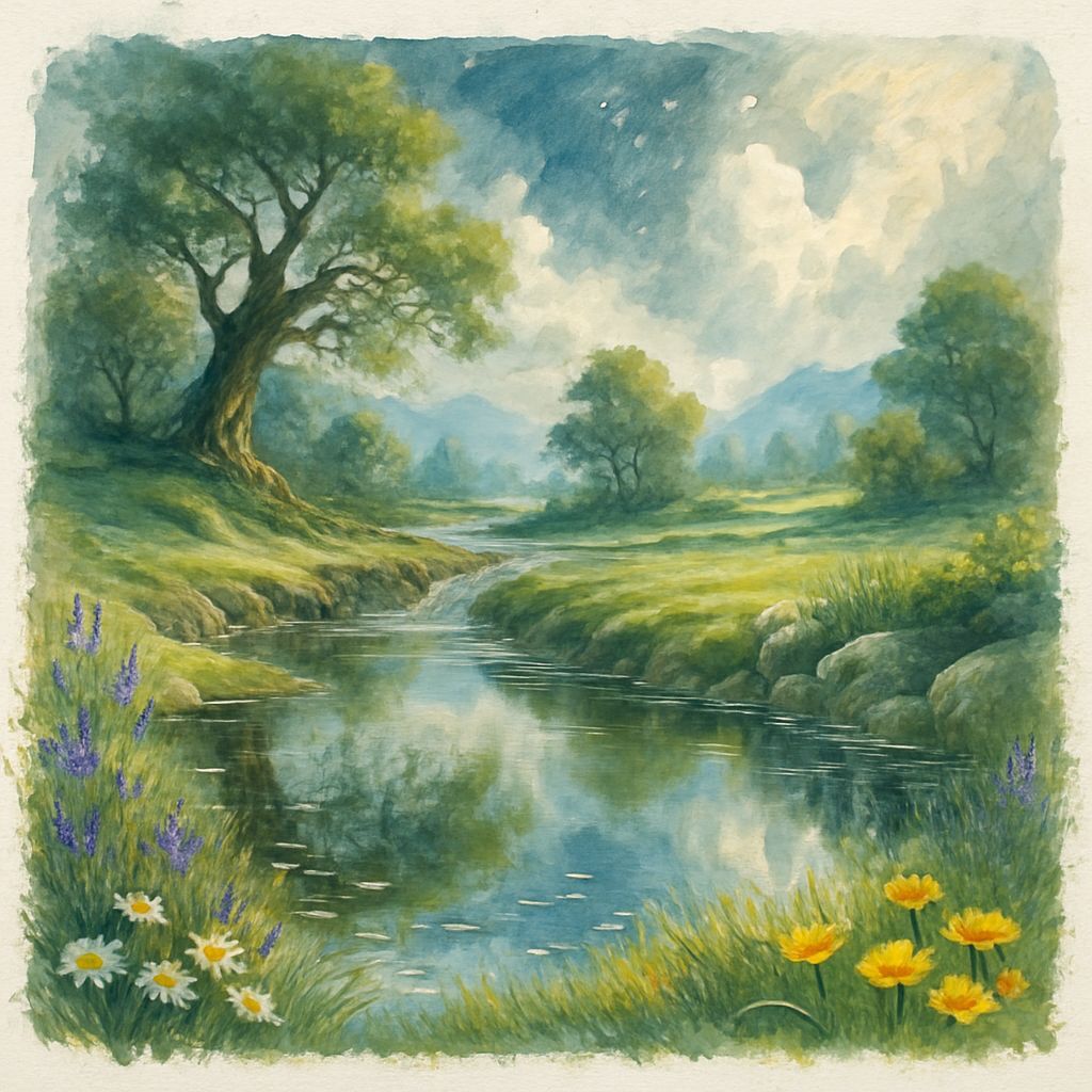 Ethereal Surreal Landscape in Stylized Watercolor