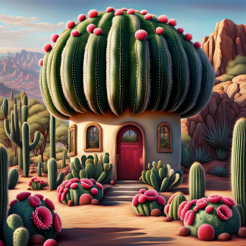 Giant Cactus House with Cactus Garden in Desert