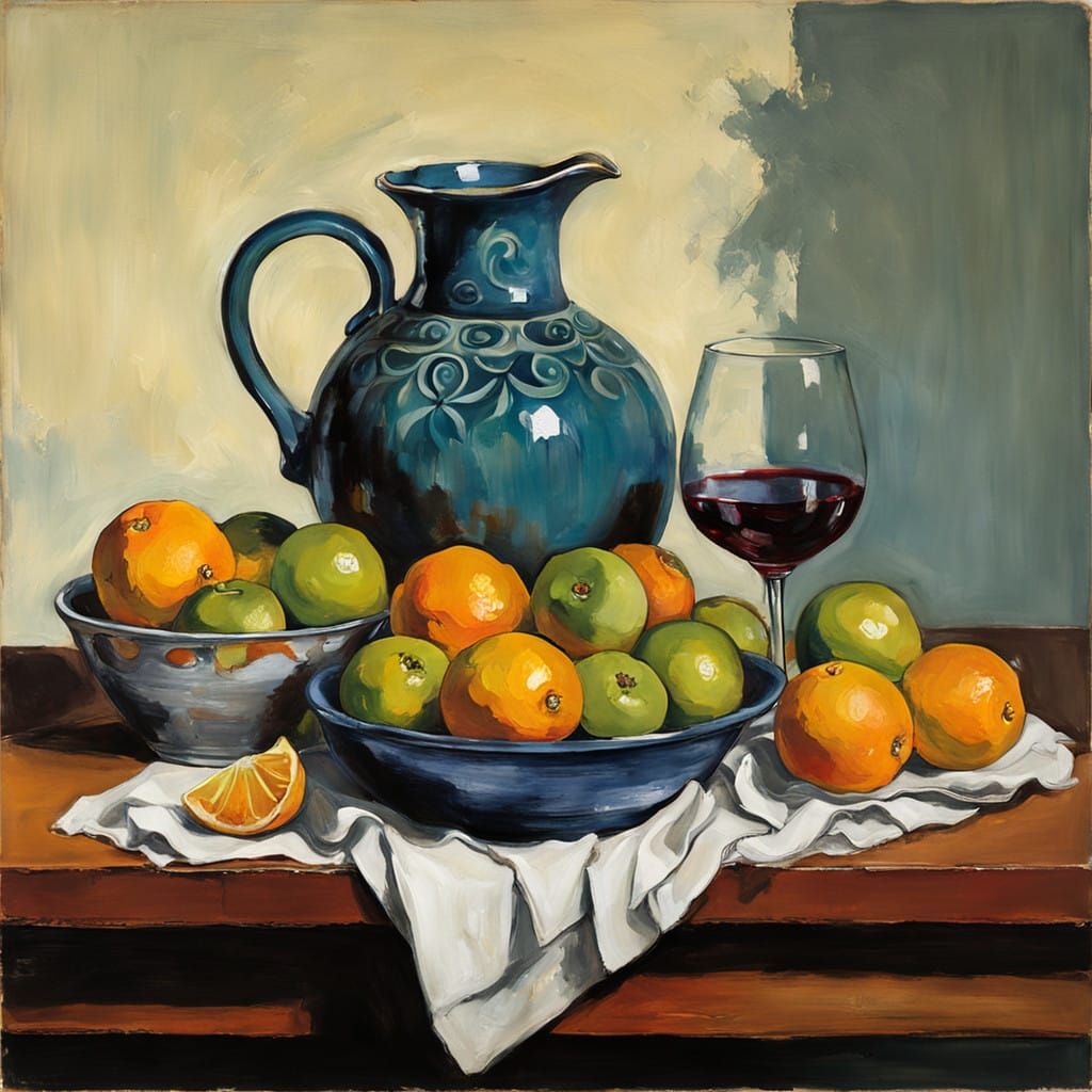 Sangria Pitcher on Mediterranean Table, Old Masters Style