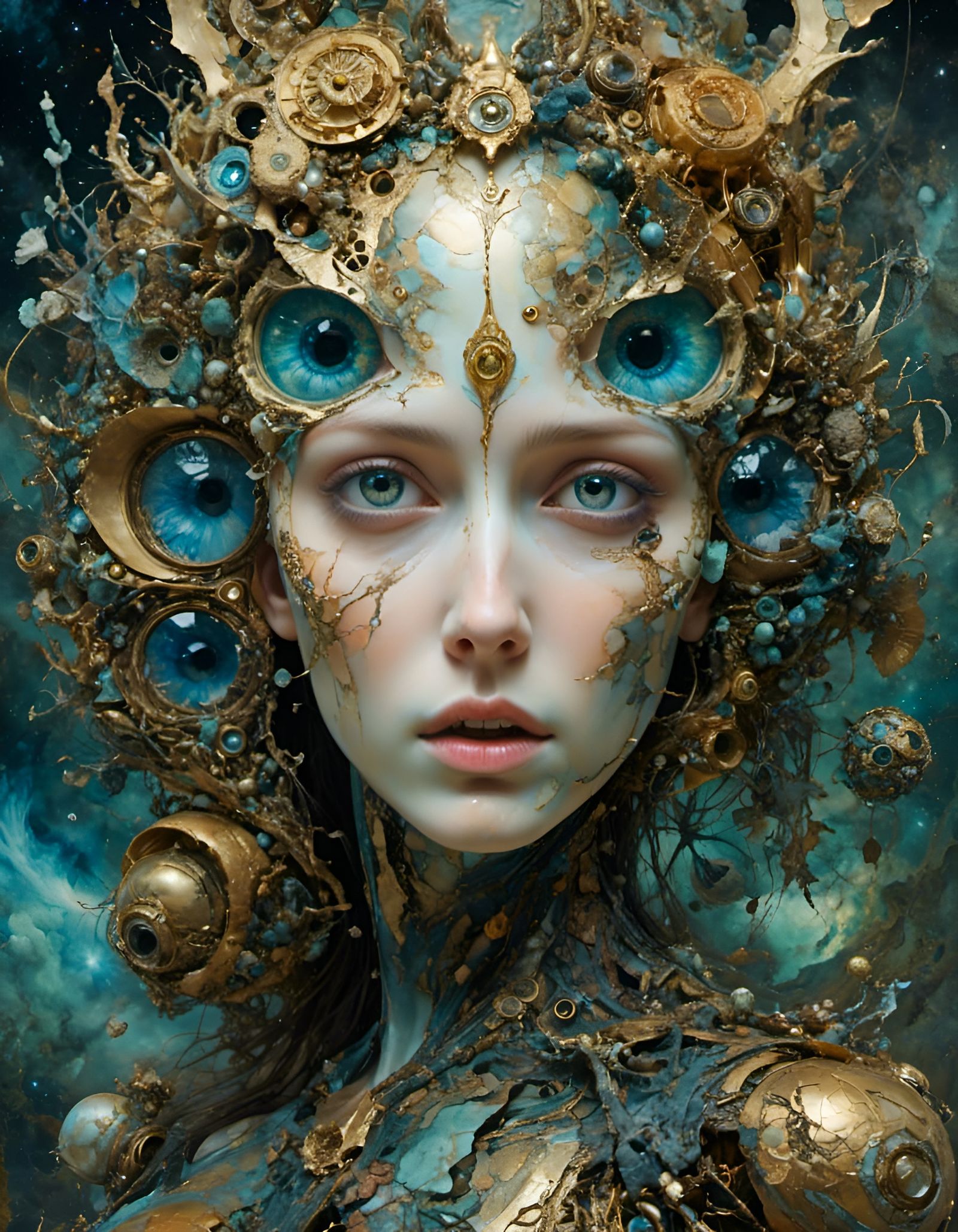 Intense Eyes of a Woman in Hyperkraximalism Style