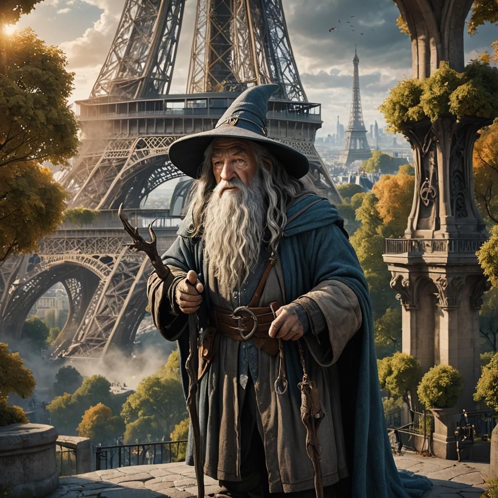 Gandalf at the Eiffel Tower: Fantasy Concept Art