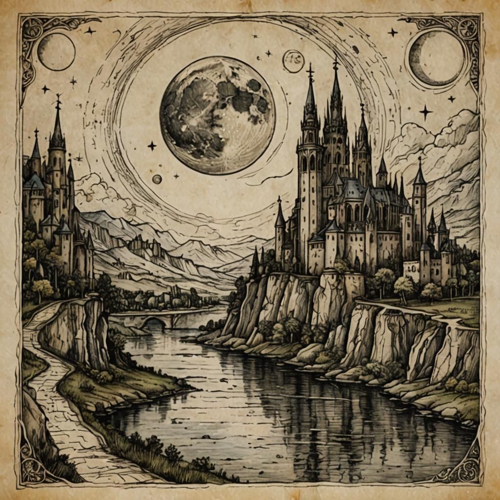 The Moon Tarot Card in Renaissance Style