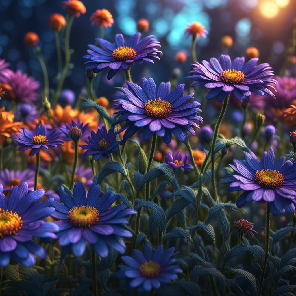 Fantastical Aster Flowers in Detailed Matte Painting
