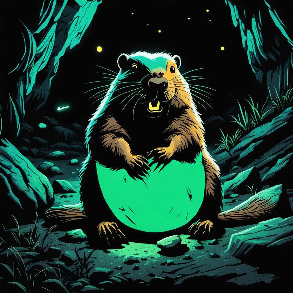 Glow-in-the-Dark Beaver in a Cave