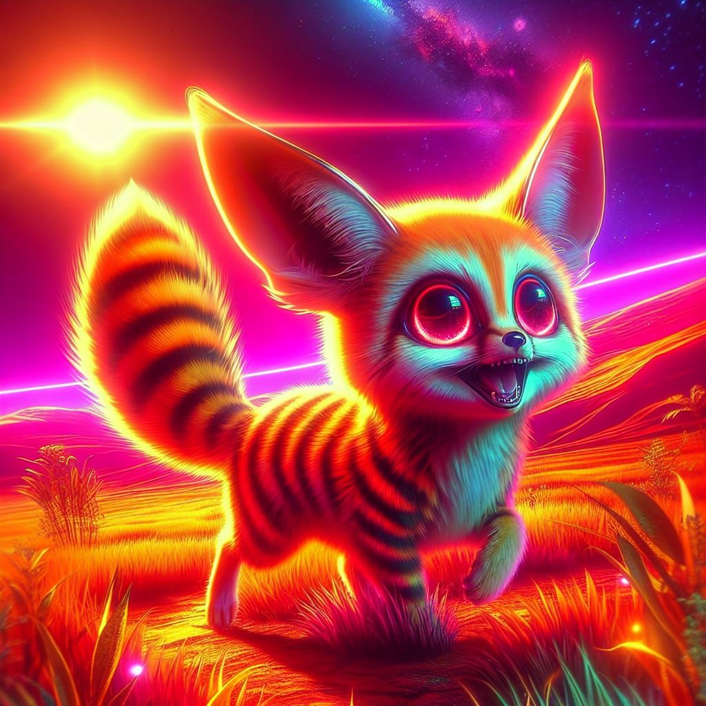 Alien Fox in a Cyberpunk Landscape