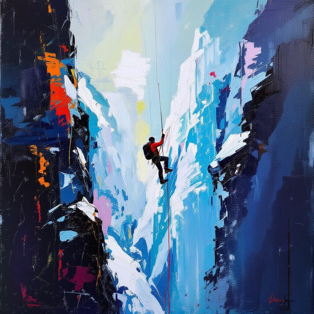 Ice Climber: Abstract Expressionist Impasto Painting