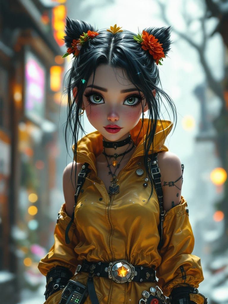 Cyberpunk Snow White in Pixar Style