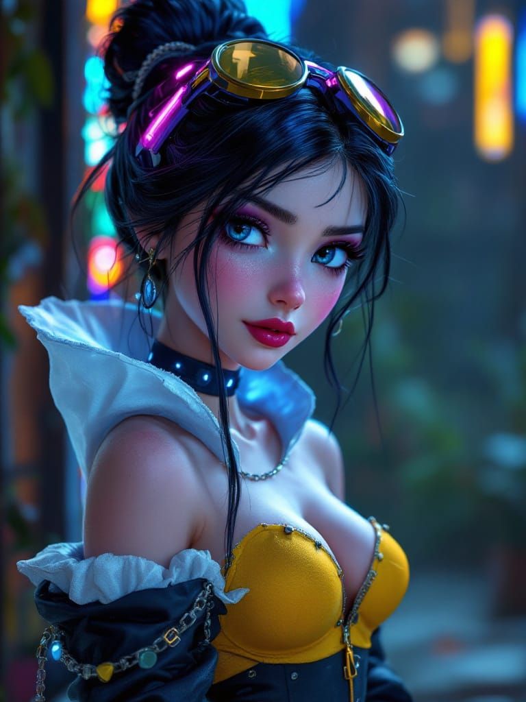 Snow White in Cyberpunk Pixar Style
