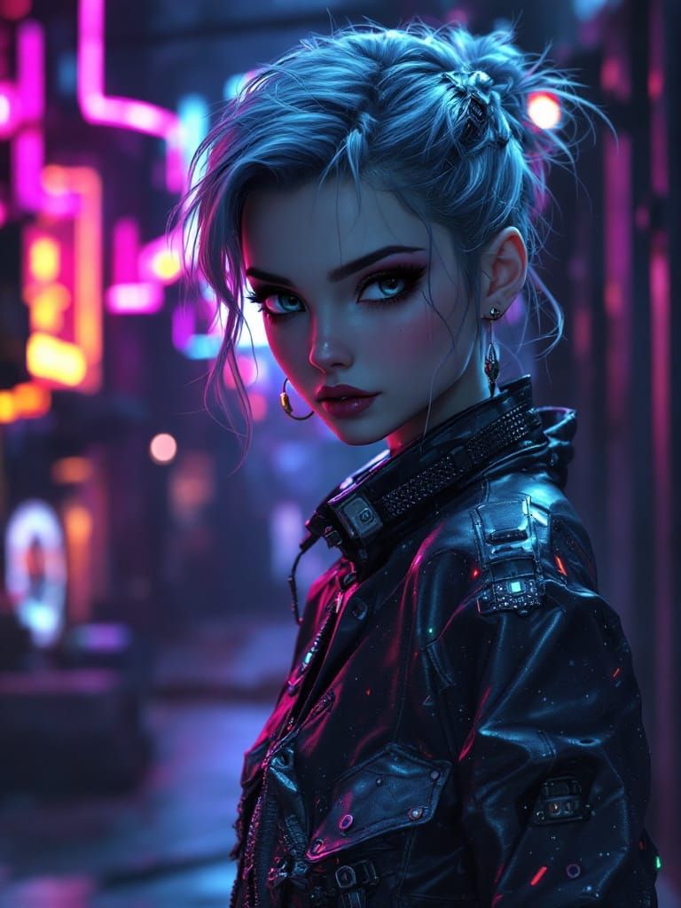 Cyberpunk Snow White in Pixar Style