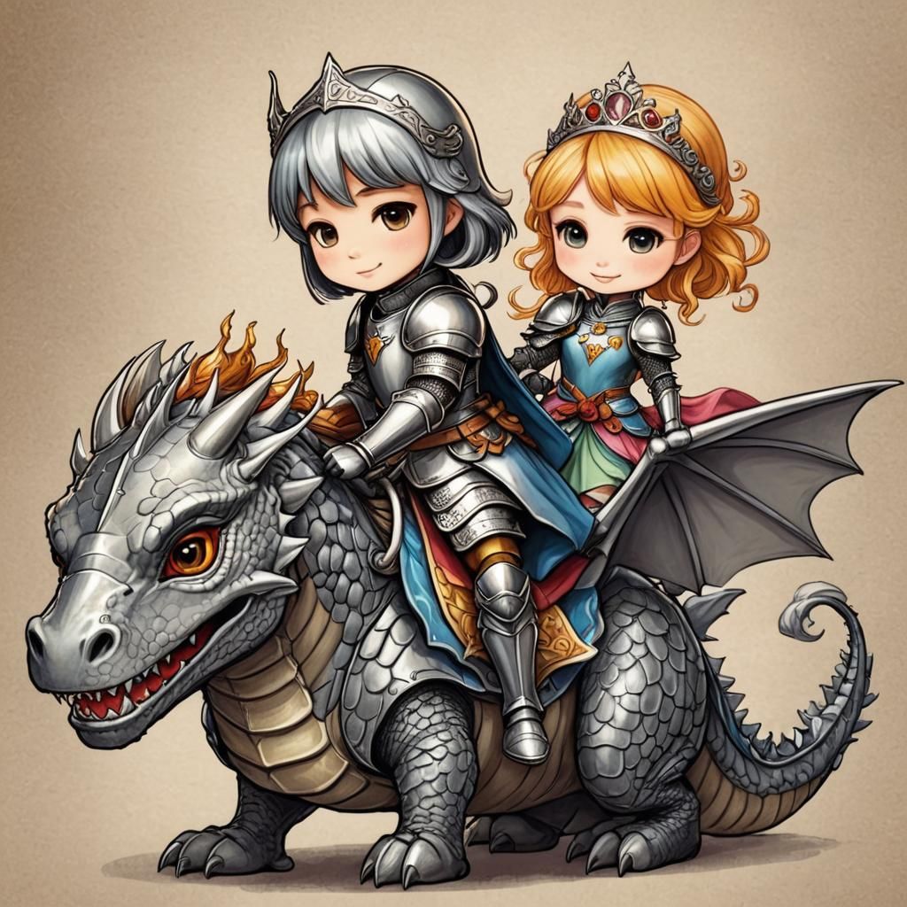 Chibi Knight Rescues Princess: Children's Pencil Drawing