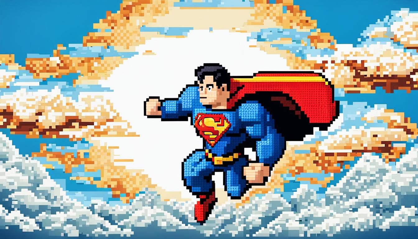 Superman Pixel Art in Classic Flying Pose