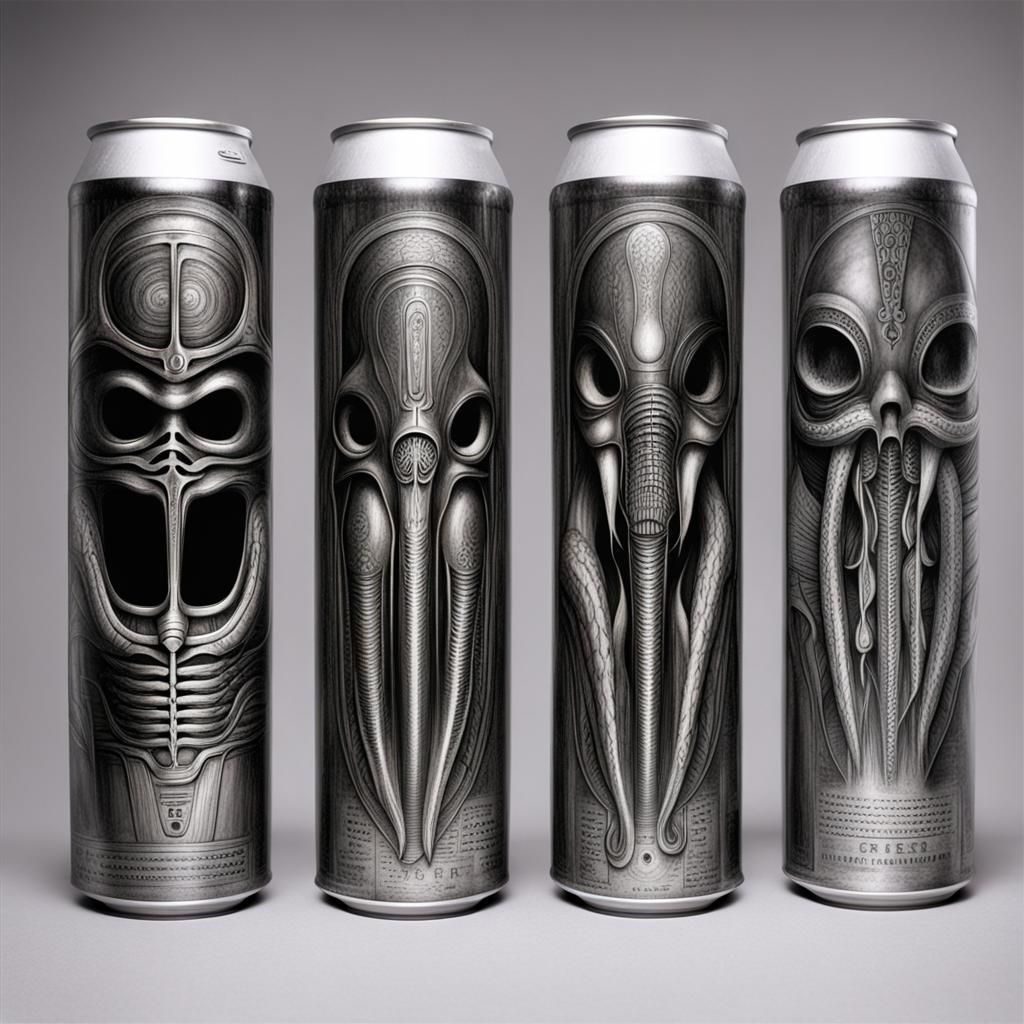 Biomechanical Beer Cans in Giger Style