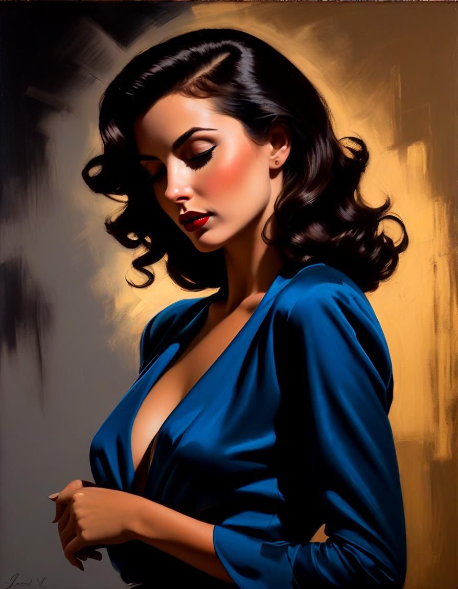 Glamorous Italian Model as Vintage Oil Painting