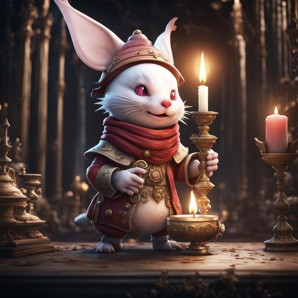 Final Fantasy Moogle with Candle, Detailed Digital Art