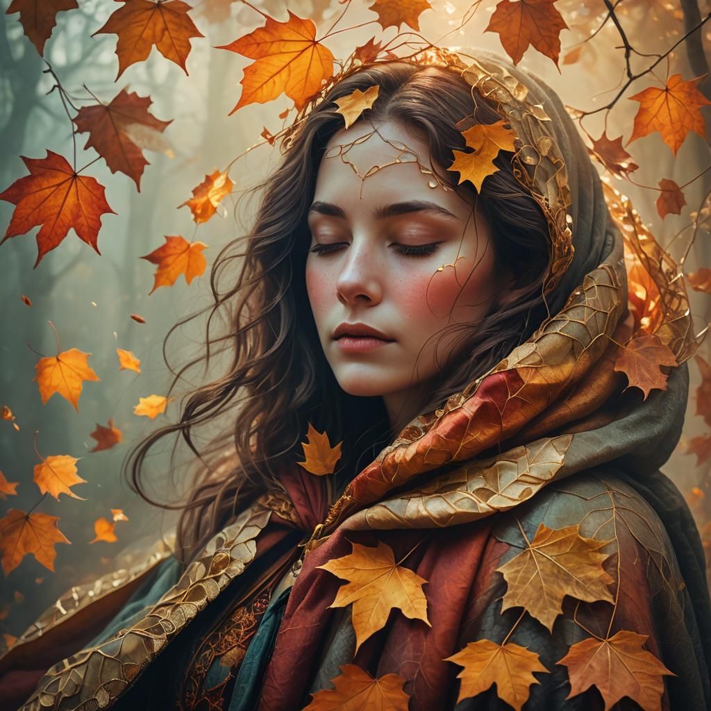 Woman Sleeping on Floating Leaf in Fantasy Art