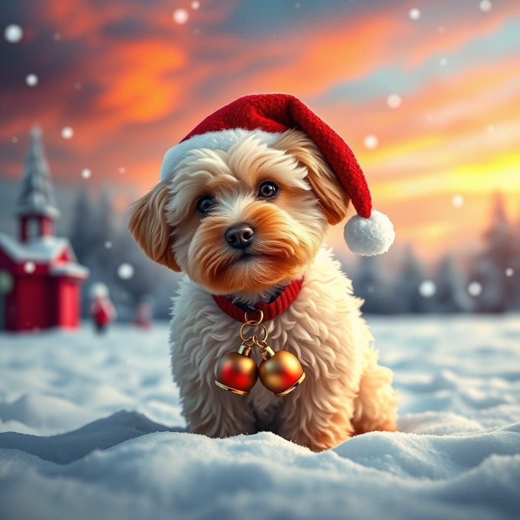 Surreal Winter Wonderland Scene with Cockerpoo Dog in Snowy....