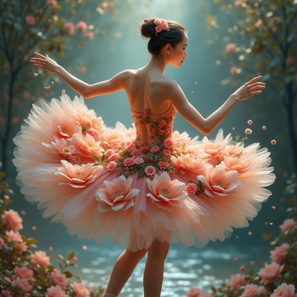 Ethereal Ballerina in Whimsical 3D Floral Tutu
