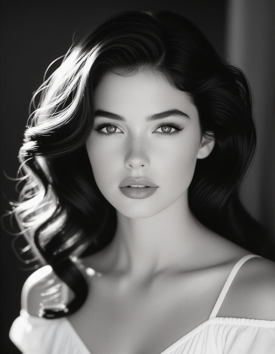 Wistful Woman in Dramatic Film Noir Portrait