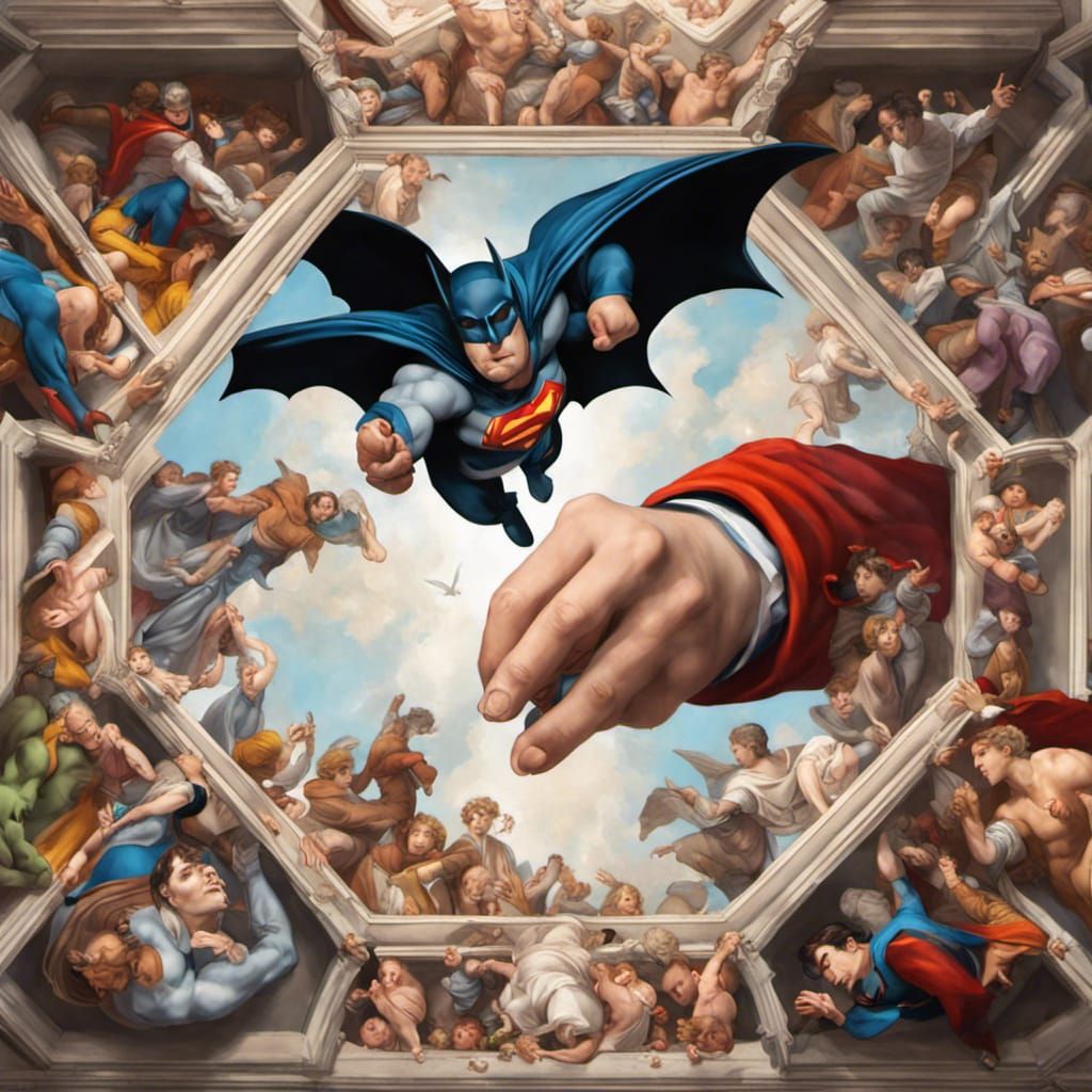 Batman and Superman in Sistine Chapel Style