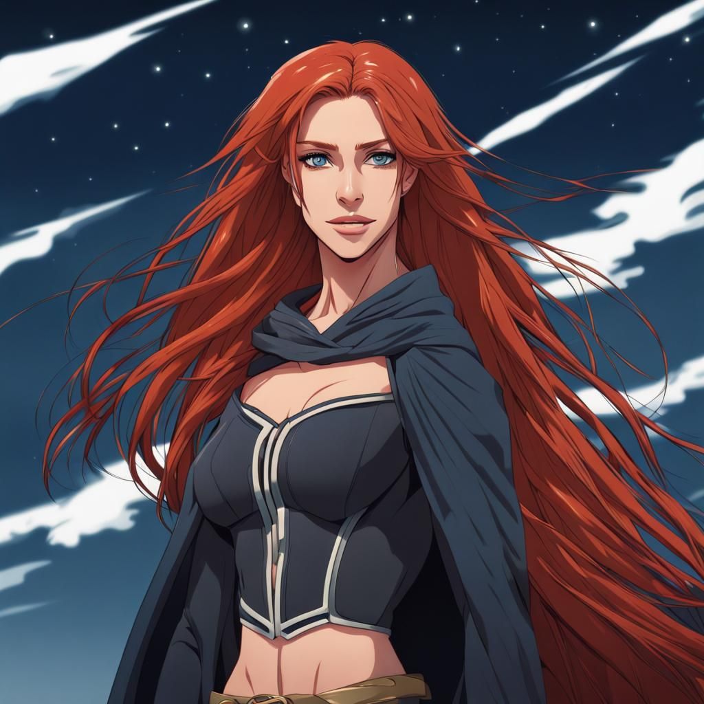 Stunning Woman with Red Hair on Mountain Top