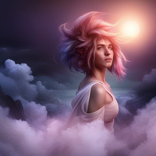 Cloud Hair Woman: Detailed Matte Painting