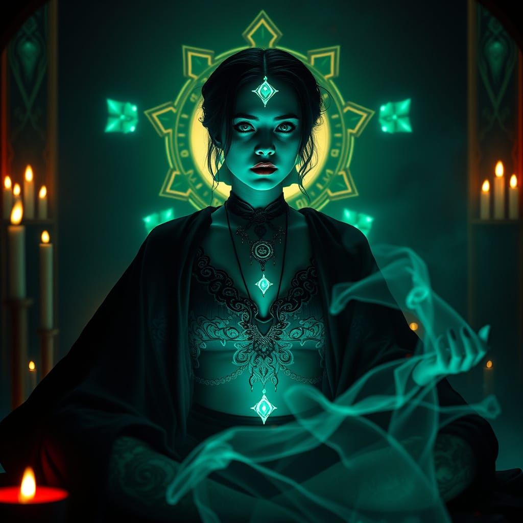 Mysterious Woman in Bioluminescent Halo