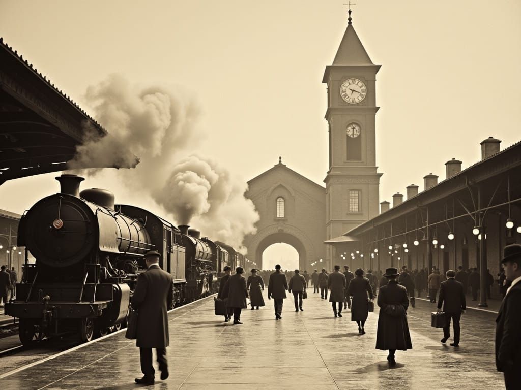 Vintage Train Station in Sepia Tones