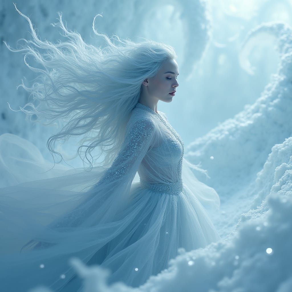 Ice Goddess in Cyberpunk Ethereal Style