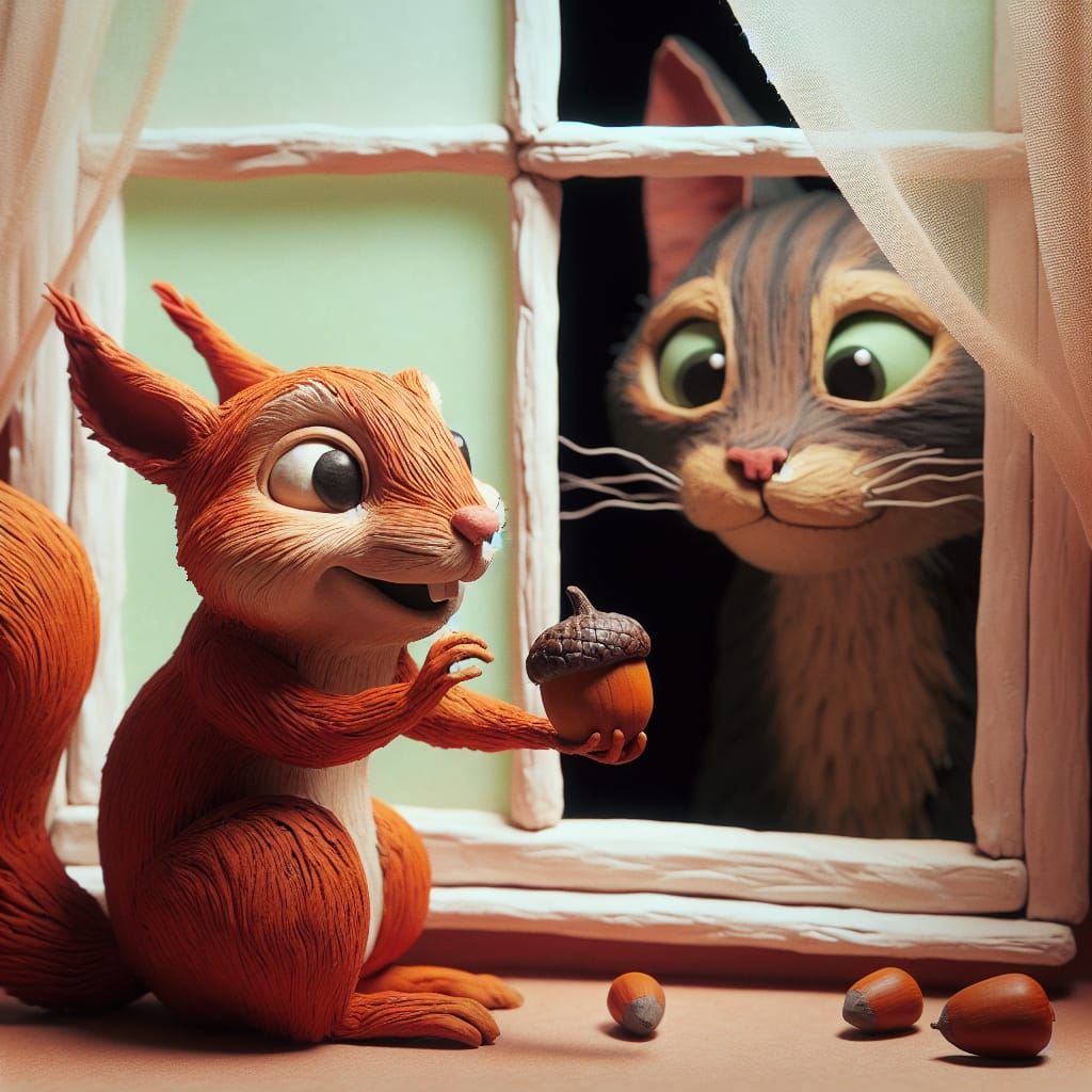 Squirrel Teasing Cat in Claymation Stop Motion