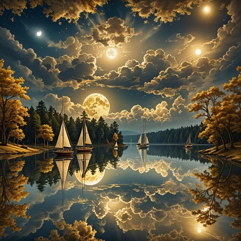Fractal Landscape Core with Golden Moonlight