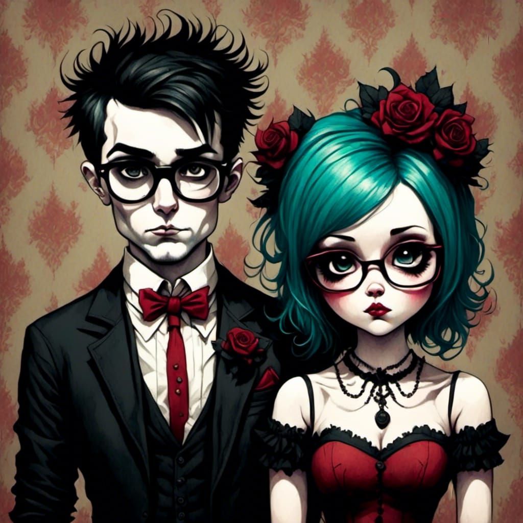 Goth Emo Couple in Mark Ryden Style