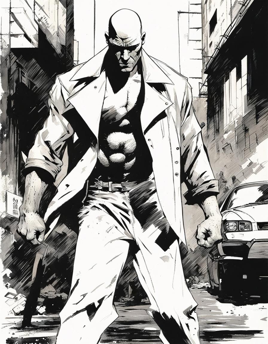 Gritty Noir Portrait of a Bruiser in Action