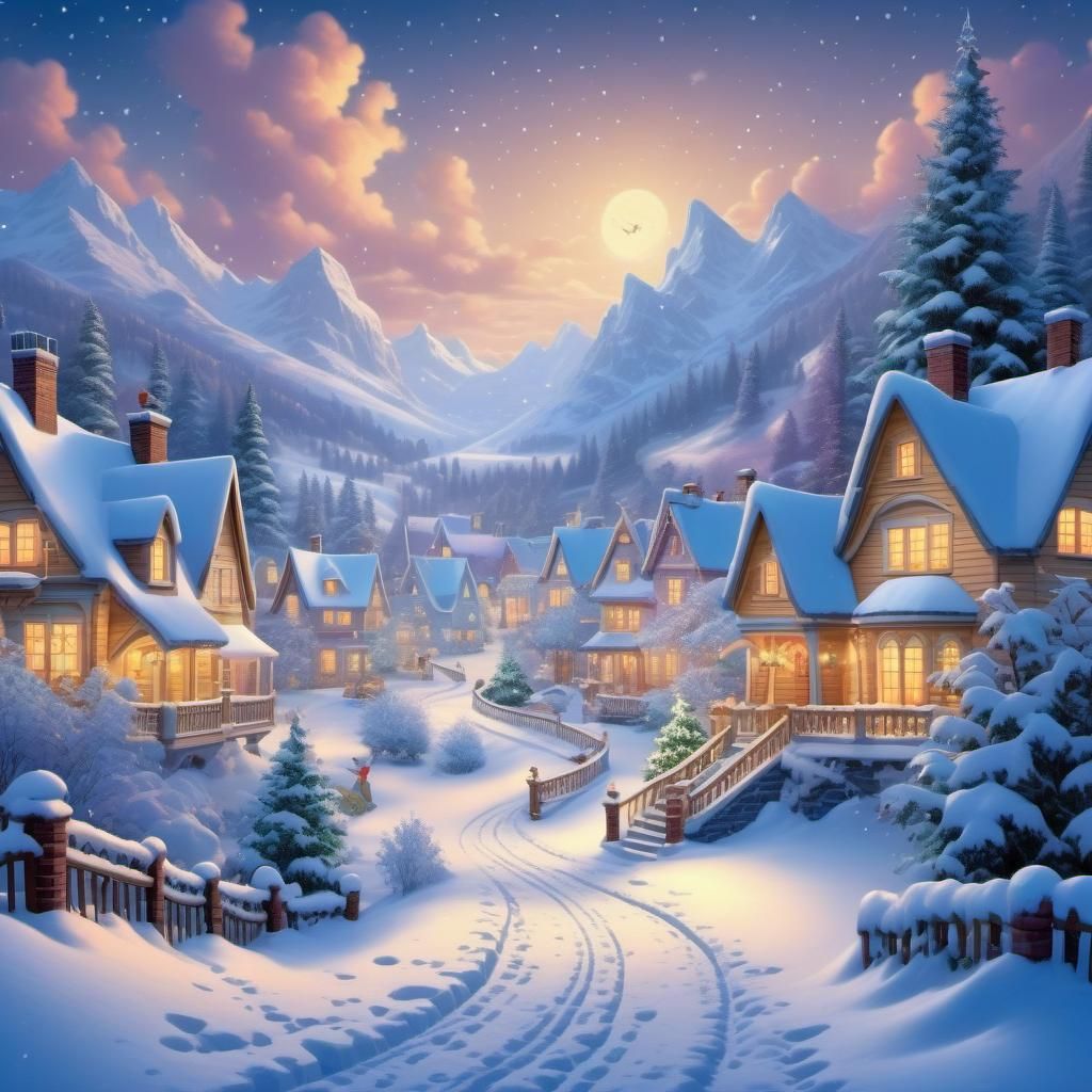 Disney Pixar style 3D beautiful enchanting snow in a lovely winter landscape, winter wonderland Christmas background at ...