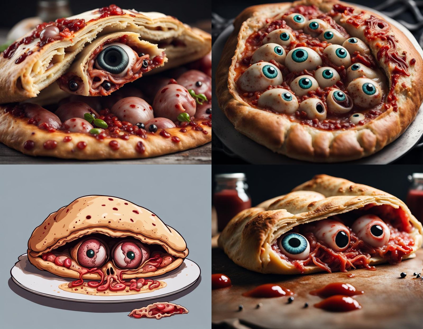 Horror Calzone Filled with Eyeballs and Organs