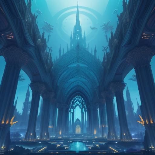 Surreal Underwater Cityscape with Crystal Spires