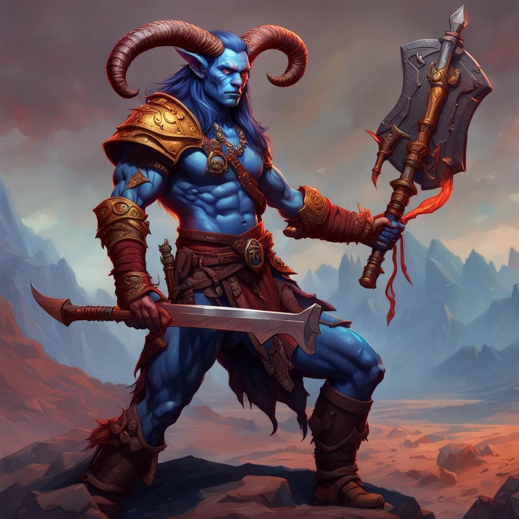 Detailed Tiefling Barbarian Concept Art in 8K Resolution