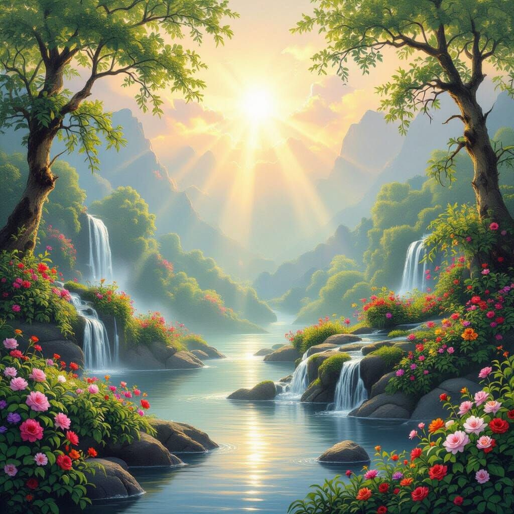 Radiant God in Paradise Landscape