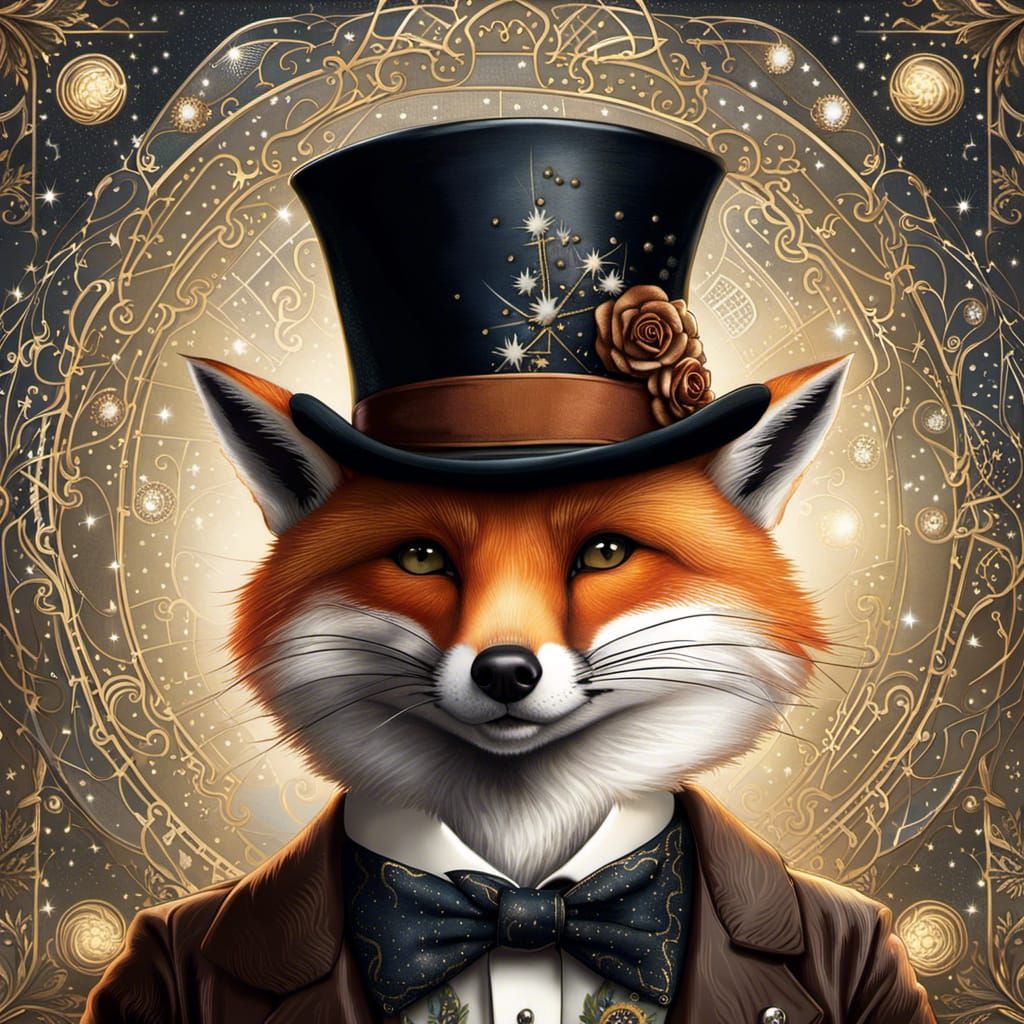 Victorian Fox Portrait with Constellation Map