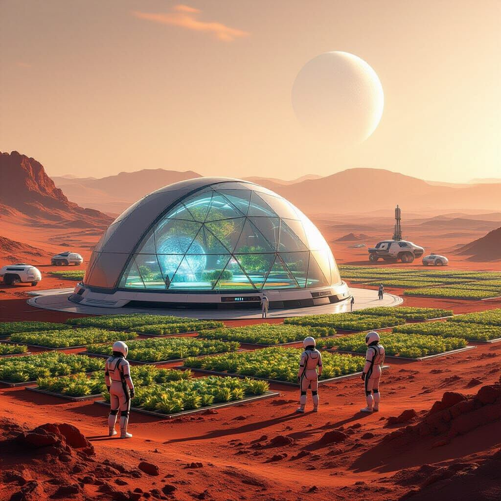 Martian Domed City With Bioluminescent Gardens