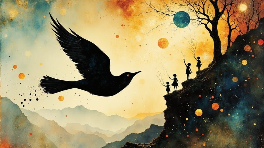 Broken Bird Fights for Flight in Dreamlike Pastel Sky