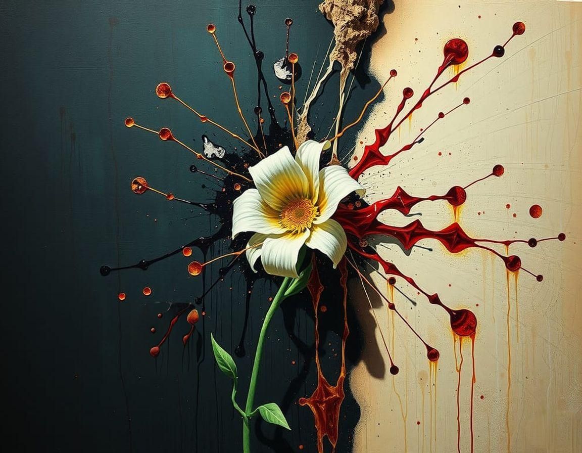 Abstract Fluid Art: Floral Bloom on Crannied Wall