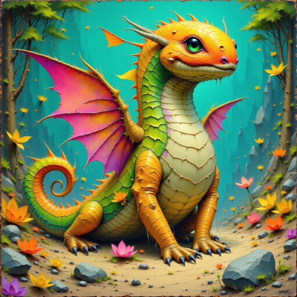 Cantaloupe-Dragon Hybrid in Whimsical Fantasy Style