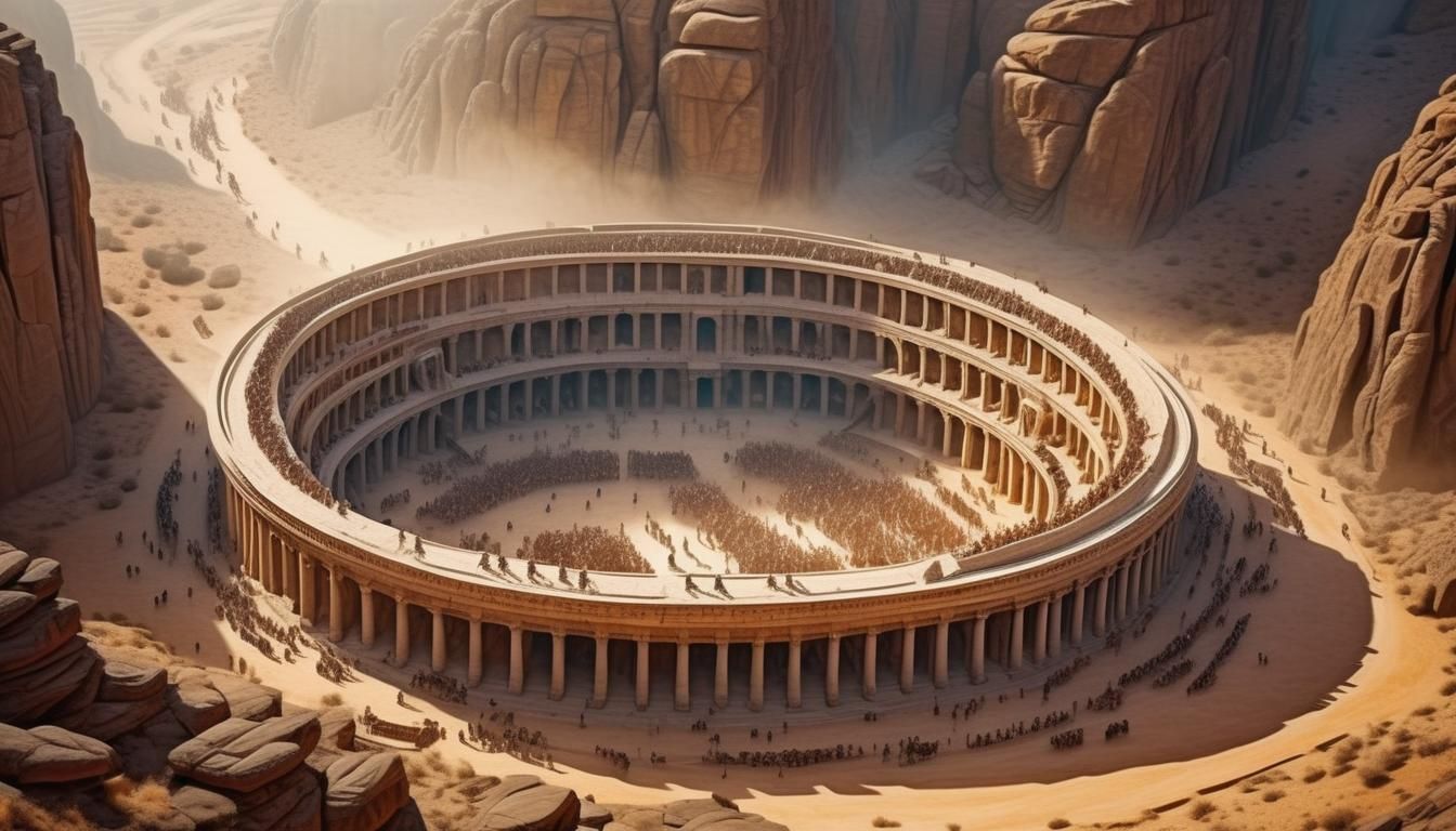 Surreal Ancient Battle Scene in a Desert Canyon