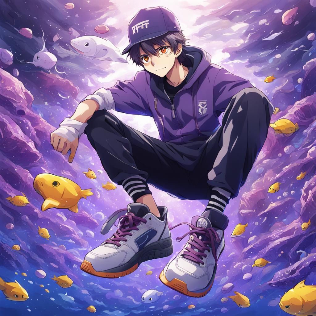 Underwater Mechanic in Anime Style with Purple Hue